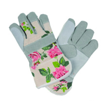 Imitieren Haut Garten Handschuh mit Kuh Split Palm Blume Leinwand zurück